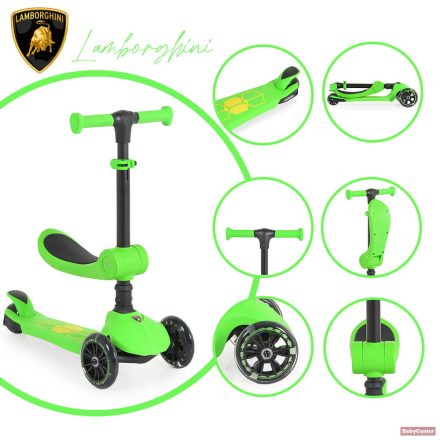 Lamborghini 2IN1 ráülős-átalakítható roller villogó kerekekkel - ZÖLD