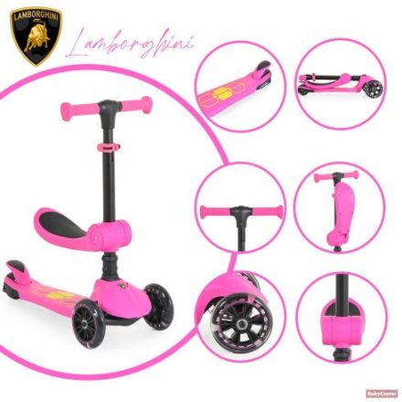 Lamborghini 2IN1 ráülős-átalakítható roller villogó kerekekkel - PINK