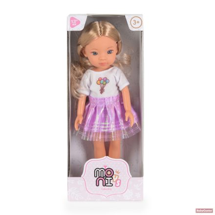 Moni Toys BABA 33 cm hajasbaba lila szoknyás, szőke