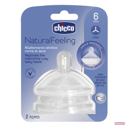 Chicco NaturalFeeling egyenes etetőcumi 6hó+ Y-vágású,pépes ételhez 2db 